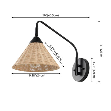 Kiawah 11" 1-Light Vintage Coastal Rattan/Metal Swing Arm LED Sconce - JONATHAN Y